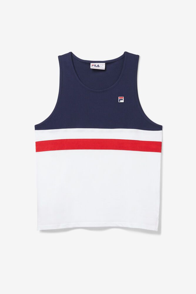 Fila T-Shirt Mens White/Navy - Stoke Tank - Philippines 3614895-IY